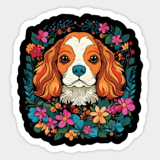 King Charles Spaniel with wild flowers illustration Sticker